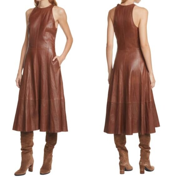 NEW Polo Ralph Lauren Sleeveless Fit and Flare Leather Dress Brown Size: 4 - Picture 7 of 7